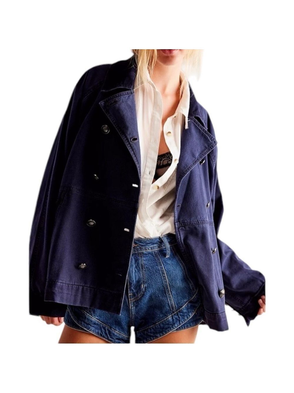 Free People We The Free Viva Surplus Denim Jean Jacket in Starless Sky Sz M
